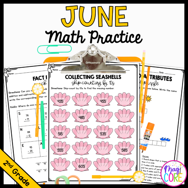 June Themed Math Practice - 2nd Grade