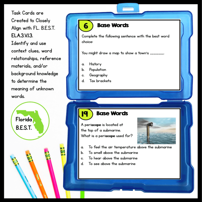 Vocabulary Base Words Task Cards - 3rd Grade - FL BEST | MagiCore