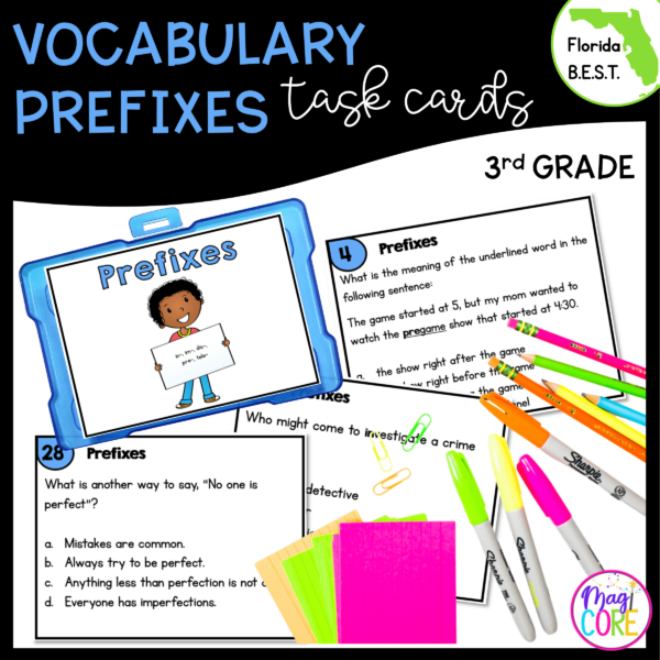 Vocabulary Prefixes Task Cards - 3rd Grade - FL BEST ELA.3.V.1.3