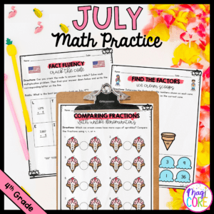 July Themed Math Practice - 4th Grade