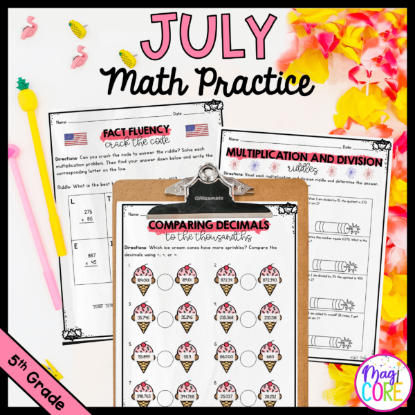 July Themed Math Practice - 5th Grade