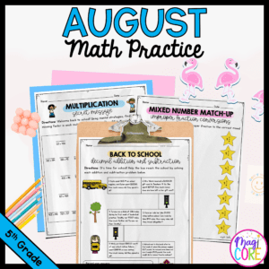 August Themed Math Practice - 5th Grade