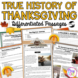 History of Thanksgiving Reading Comprehension Passages Questions Pilgrims Native Middle School