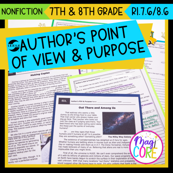 Author's Point of View & Purpose RI.7.6 RI.8.6 Reading Comprehension Passages