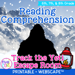 Yeti Winter Reading Comprehension Escape Room Print Digital Resource 6th 7th 8th