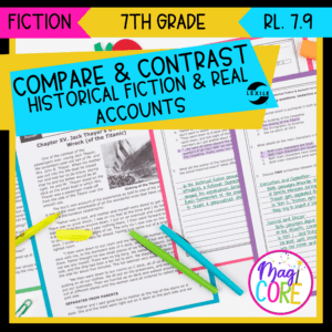 Compare & Contrast Historical Fiction & Real Accounts 7th Grade RL.7.9 Passages