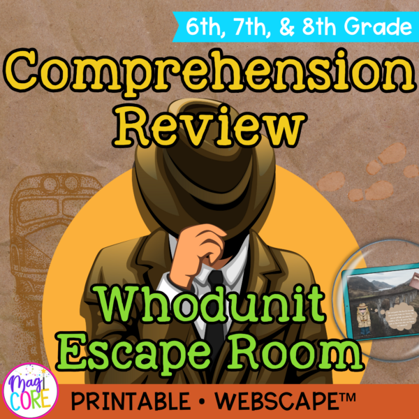 Whodunit Reading Comprehension Review Escape Room & Webscape™ 6th 7th 8th Grade