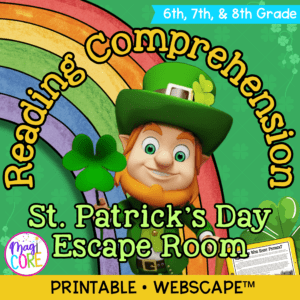 St. Patrick's Day Reading Comprehension Escape Room 6th 7th 8th Grade