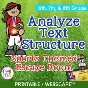 Analyze Text Structure Sports Reading Escape Room - 6th 7th 8th Grade