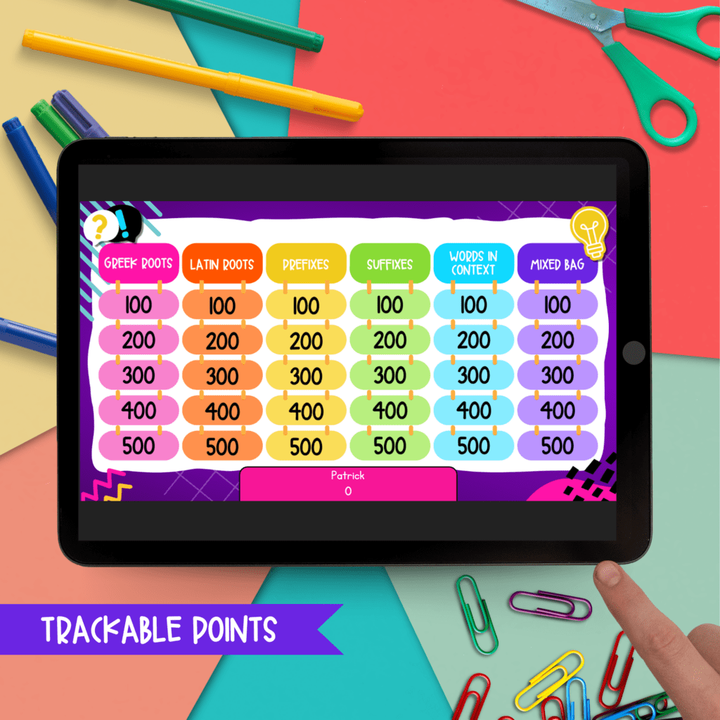 Jeopardy Style Affixes and Roots Reading Comprehension Review | MagiCore