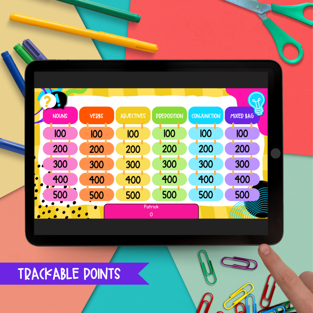 Jeopardy Basic Parts of Speech Reading Comprehension Review | MagiCore