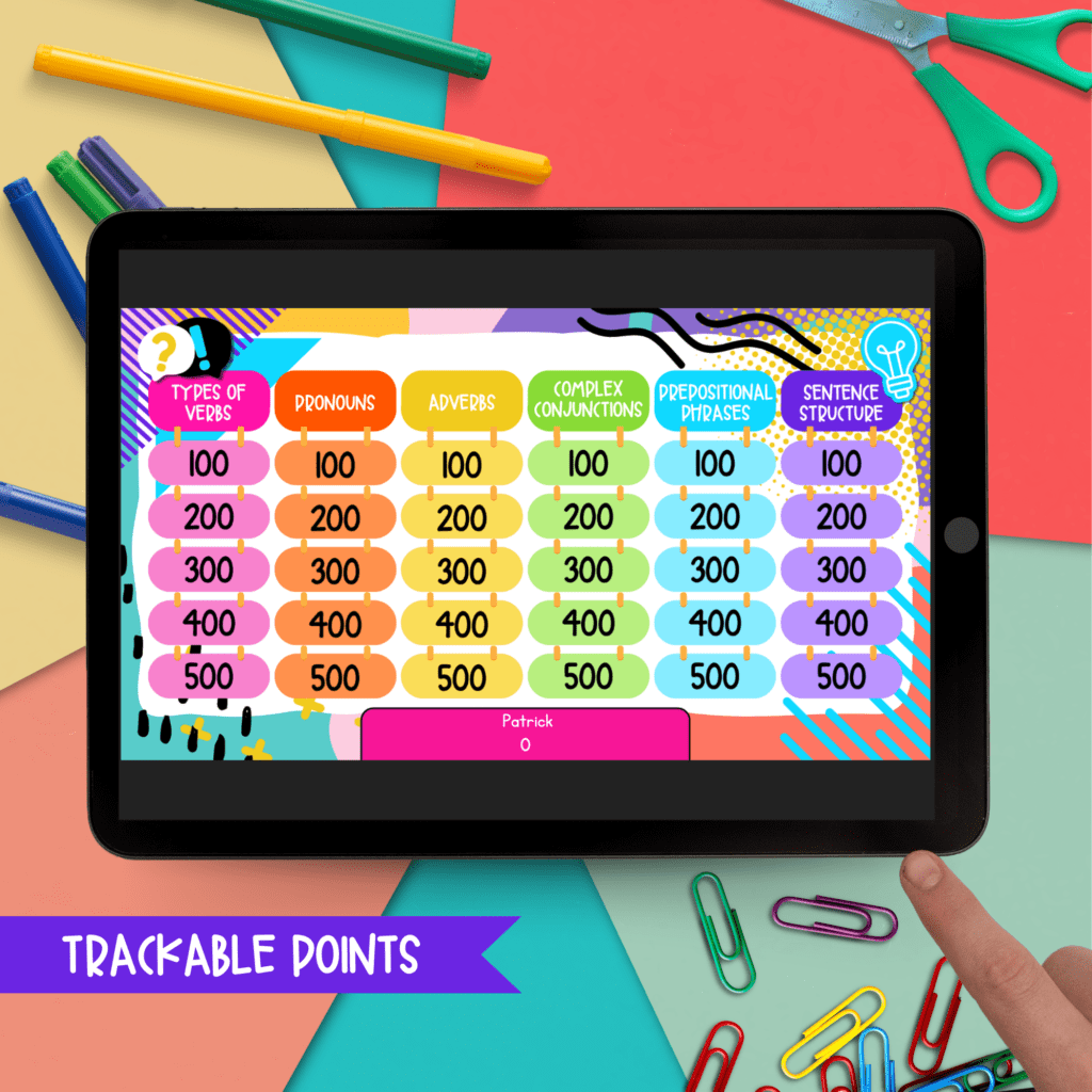 Jeopardy Parts of Speech Level 2 Reading Comprehension Review | MagiCore