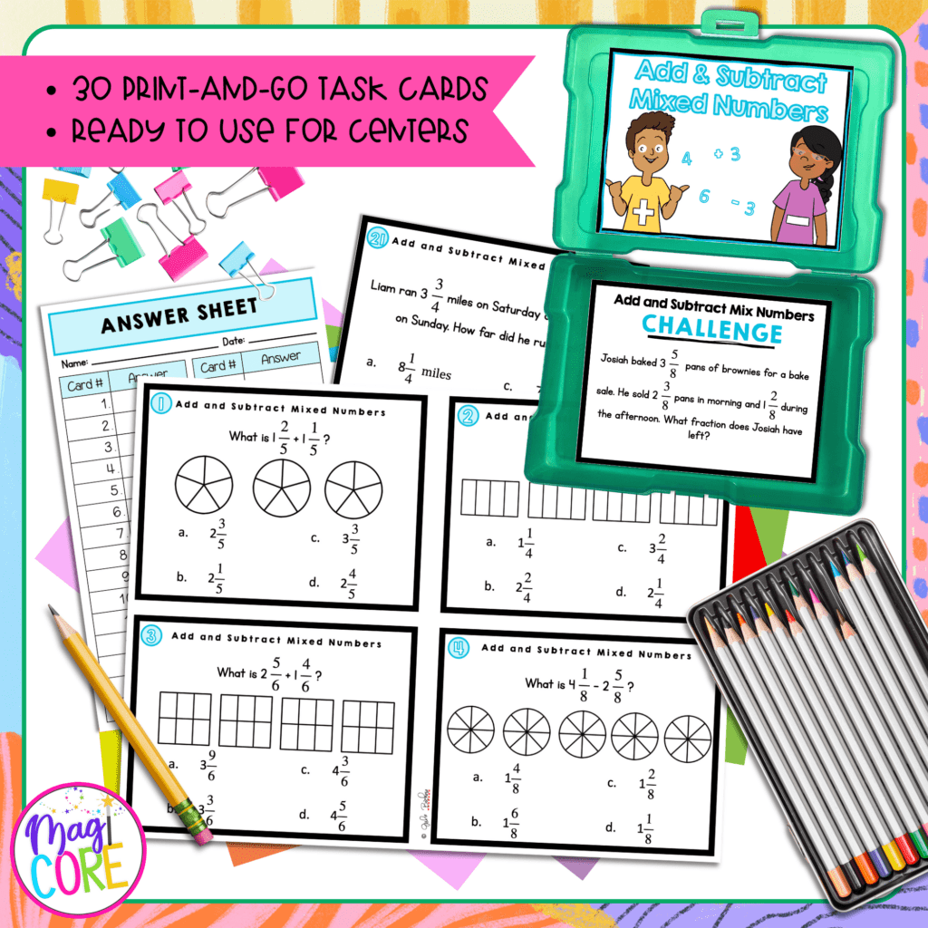 Add & Subtract Mixed Numbers w/ Like Denominators - 4th Grade Task ...