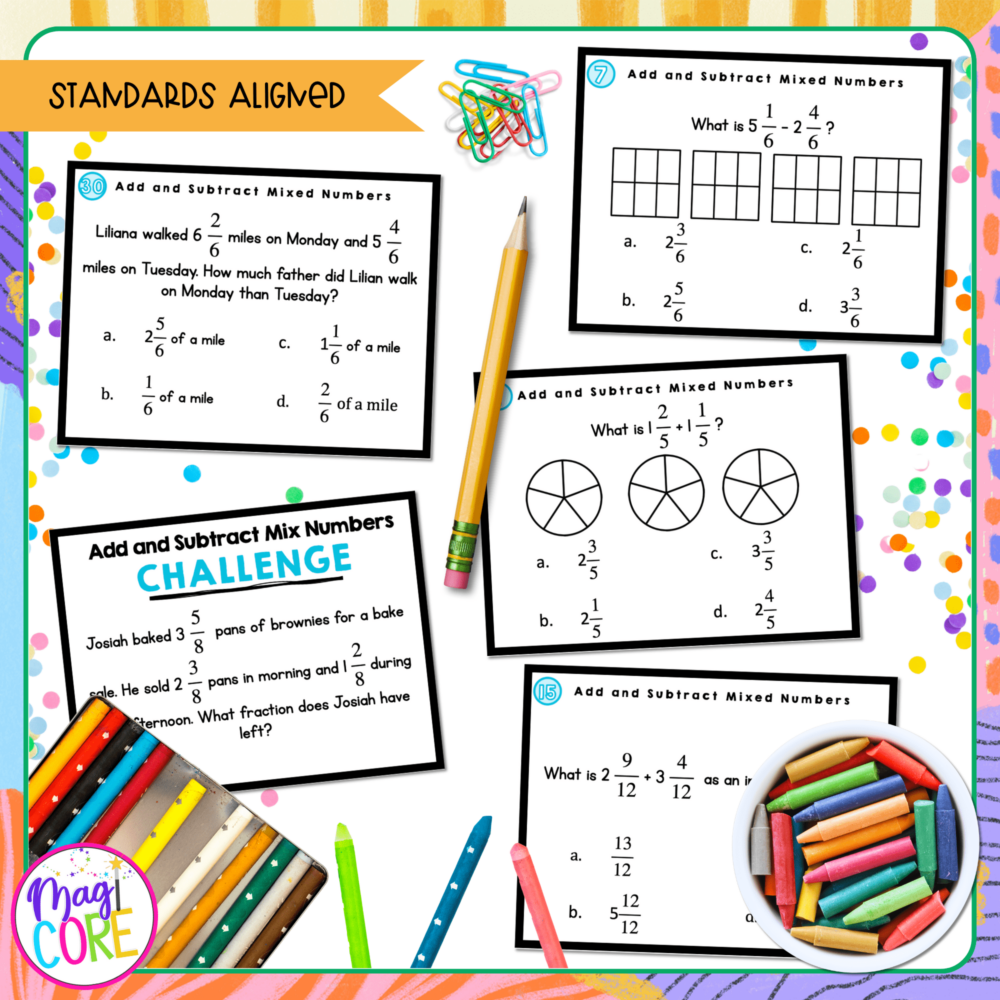 Add & Subtract Mixed Numbers w/ Like Denominators - 4th Grade Task ...