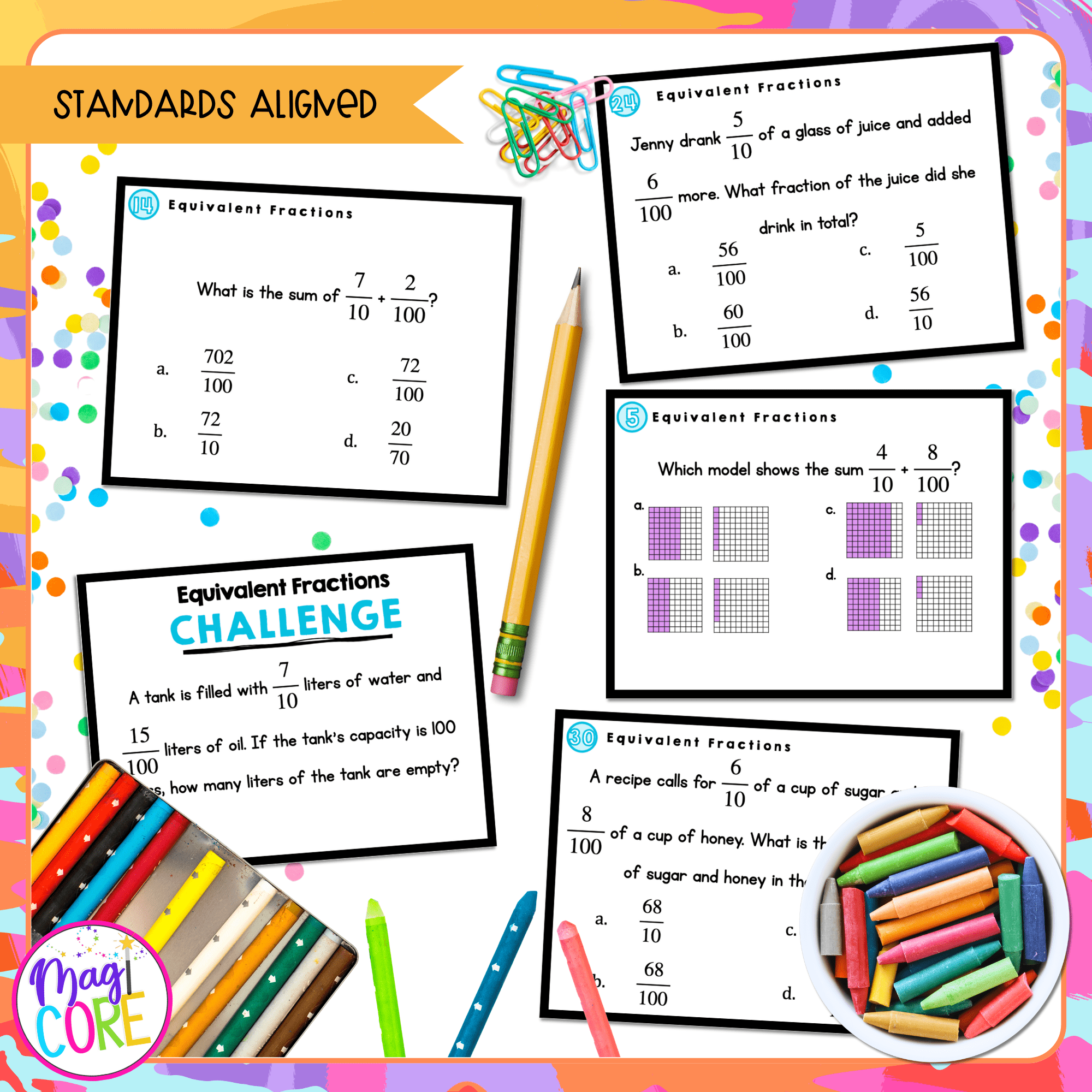 Fractions with Denominators of 10 & 100 - 4th Grade Task Cards - Print & Digital - Image 4