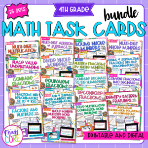 4th Grade Math Task Card Growing Bundle Print & Digital Resource Review Centers