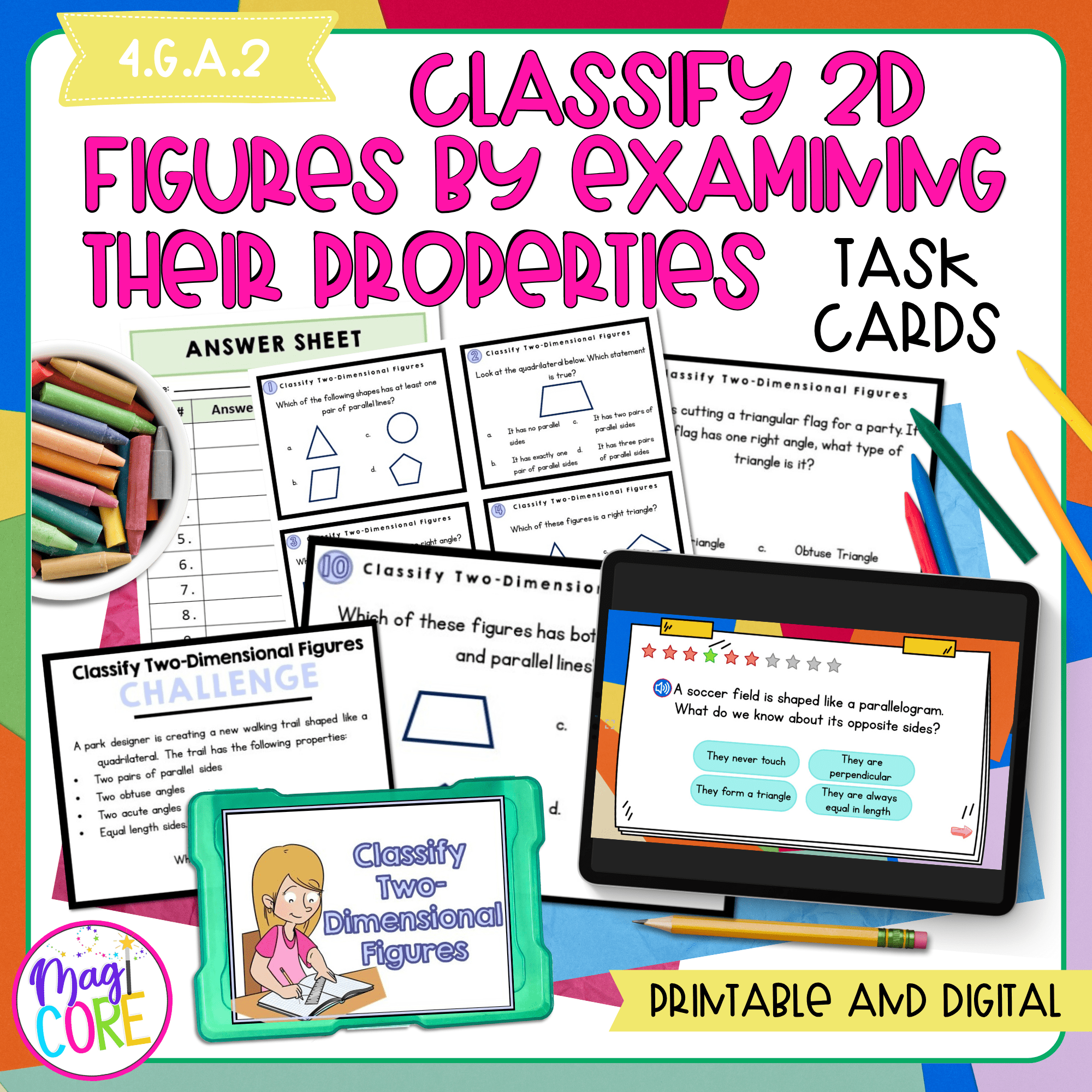 Classify 2D Figures - 4th Grade Task Cards - 4.G.A.2 | MagiCore