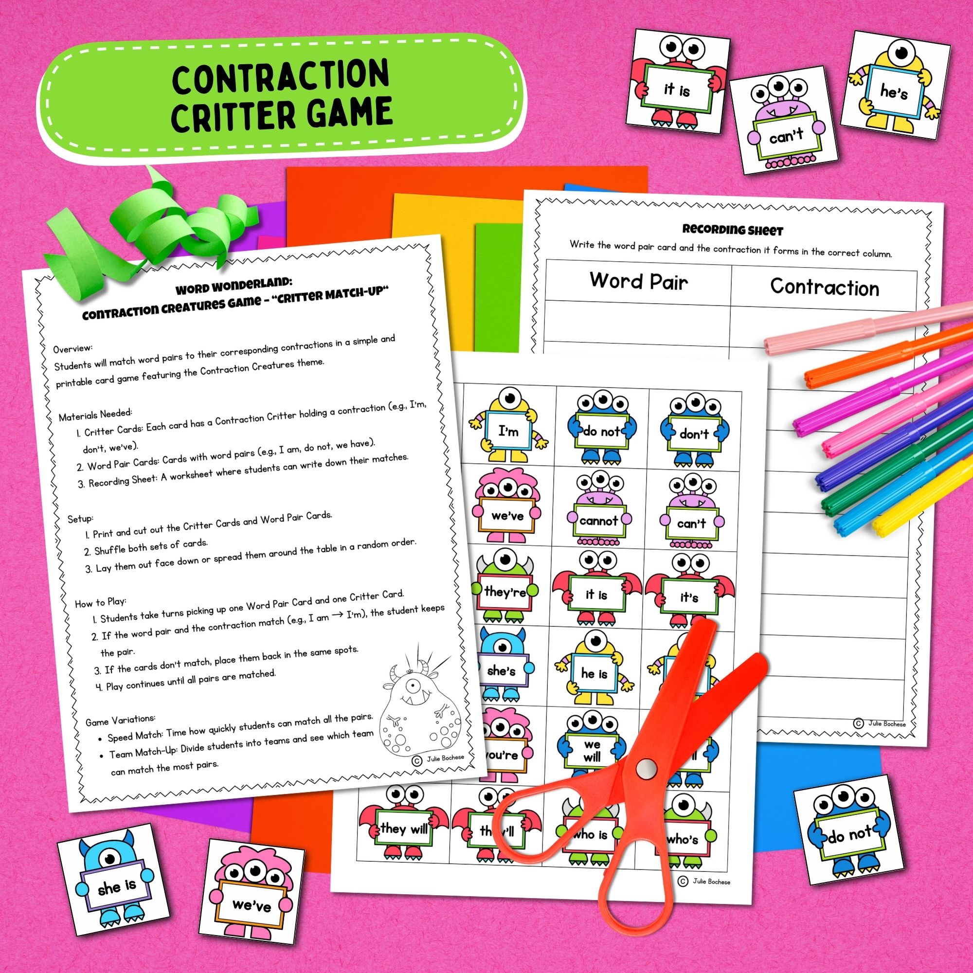 Contractions Practice Worksheets Anchor Chart Games Activities Grammar Lessons - Image 4