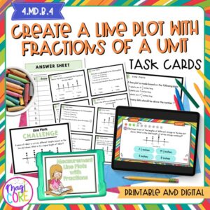 Create A Line Plot with Fractions of A Unit  - 4th Grade Math Task Cards