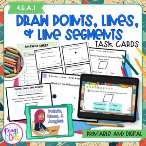 Draw Points, Lines, & Line Segments 4th Grade Task Cards Print & Digital 4.G.A.1