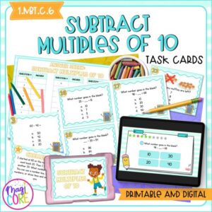 Subtract Multiples of 10 - 1st Grade Task Cards - 1.NBT.C.6 Print Digital Center