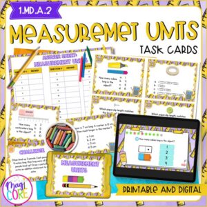 Measurement Units 1st Grade Math Task Cards 1.MD.A.2 Center Activity Game