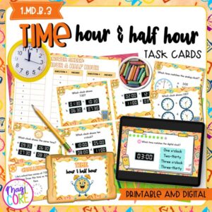 Time to the Hour & Half hour 1st Grade Task Cards 1.MD.B.3 Center Activity Game