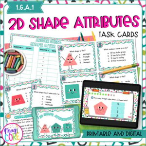2D Shape Attributes - 1st Grade Math Task Cards - 1.G.A.1 Center Activity Game