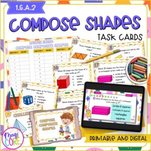 Compose 2D & 3D Shapes 1st Grade Math Task Cards - 1.G.A.2 Center Activity Game