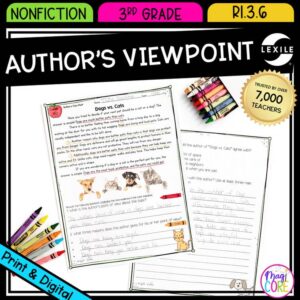 Author’s Point of View Reading Passages Worksheets Anchor Chart 3rd Grade RI.3.6