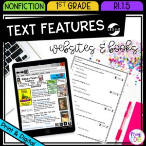 Nonfiction Text Features 1st Grade Passages Worksheets Anchor Chart RI.1.5 RI1.5