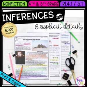 Making Inferences Reading Comprehension Passages Worksheet 4th 5th RI.4.1 RI.5.1