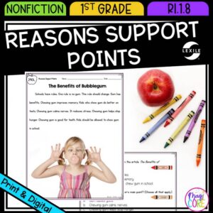 Reasons Support Author's Point 1st Grade RI.1.8 RI1.8 Reading Passages Worksheet
