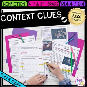 Context Clues Reading Passages Worksheets Anchor Chart RI.4.4 RI.5.4 RI4.4 RI5.4