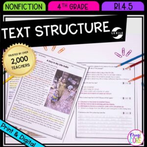 Text Structure Nonfiction Reading Passages Worksheets Anchor Chart RI.4.5 RI4.5