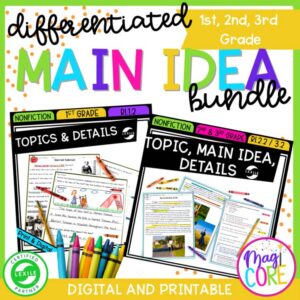Main Idea Details Reading Comprehension Differentiated Bundle Passages Worksheet