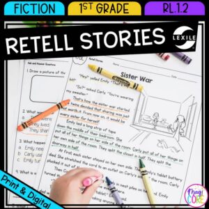 Retell Stories - 1st Grade Reading Passages Worksheets Anchor Chart RL.1.2 RL1.2