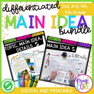 Main Idea Differentiated Leveled Reading Comprehension Passages and Questions