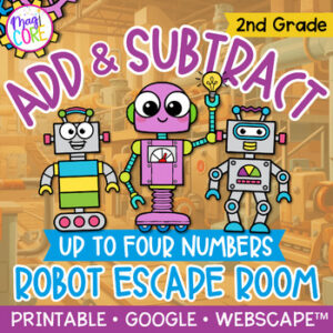 Add & Subtract within 1000 & Add Four 2 Digit Numbers 2nd Grade Math Escape Room