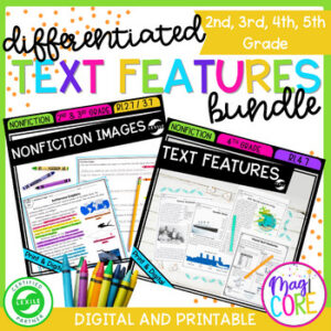 Text Features Reading Comprehension Differentiated Bundle - 2nd, 3rd, 4th Grade