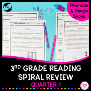 3rd Grade Reading Comprehension Spiral Review Passages Quarter 1 Lexile Leveled
