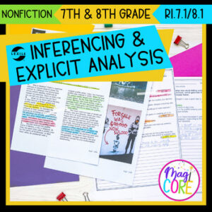 Inferences & Explicit Analysis - RI.7.1 RI.8.1 Lexile Reading Passages Unit