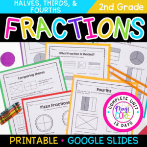 Fractions Halves Thirds Fourths 2nd Grade Math Worksheets Partitioning 2.GA.3