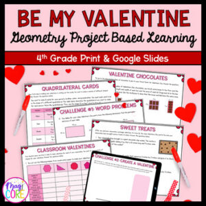 Valentine's Day Geometry Project Based Learning 4th Grade Math Activity February
