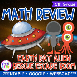 Earth Day Alien 5th Grade Math Review Escape Room & Webscape Digital Activity