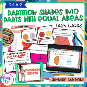 Partition Shapes Into Parts with Equal Areas - 3rd Grade Math Task Cards 3.G.A.2