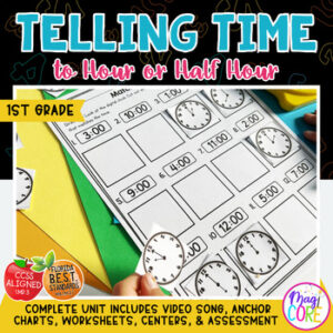 Telling Time to the Hour or Half Hour - 1st Grade Math - 1.MD.B.3 | MA.1.M.2.1