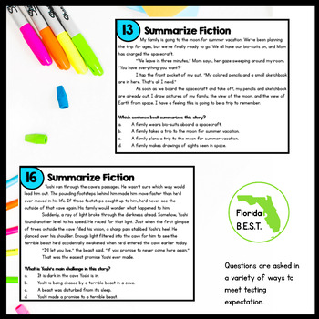 Summarize Fiction Reading Task Cards - 3rd Grade - Florida FL BEST ELA.3.R.3.2 - Image 4