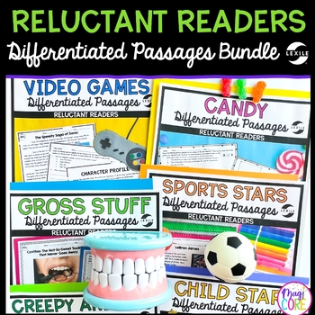 Reluctant Readers Lexile Differentiated Reading Comprehension Passages Bundle